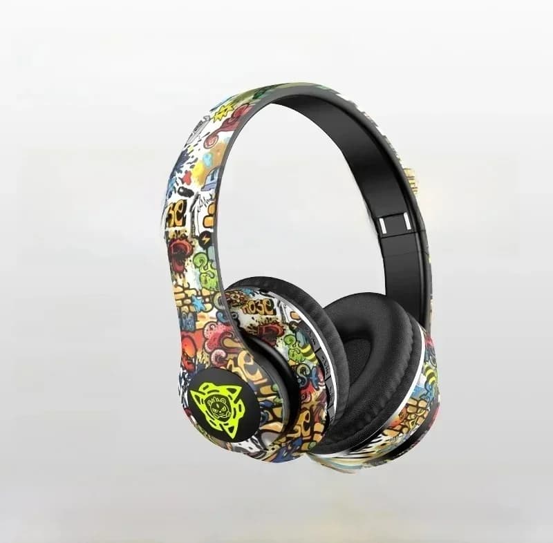 Graffiti Over-Ear Wireless Headphones with FM Radio and TF Card Slot