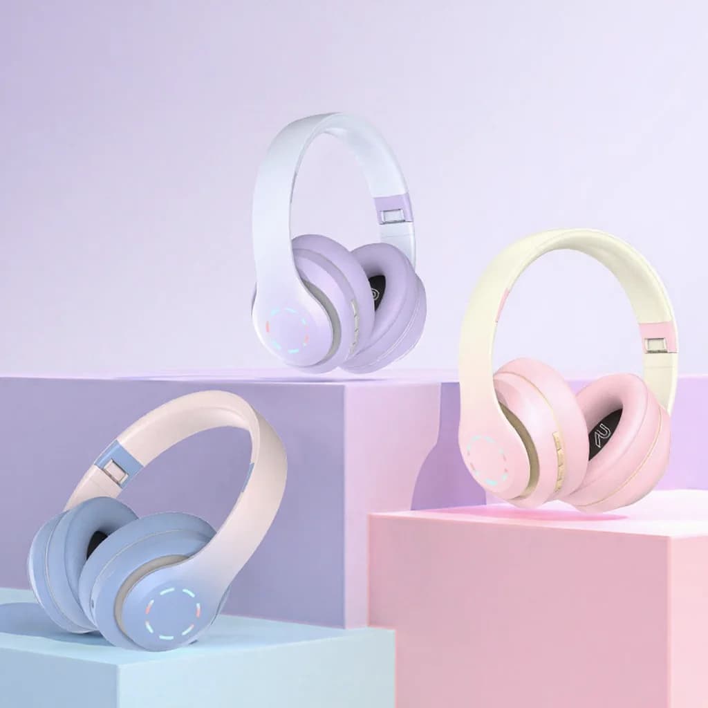 Wireless Over-Ear Headphones with LED Lights and FM Radio
