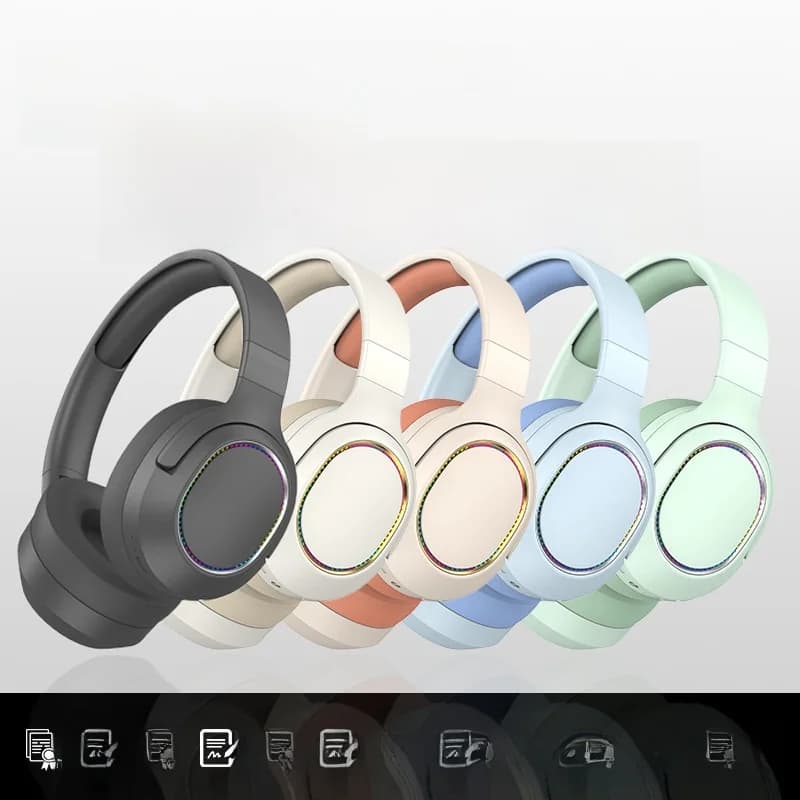 Wireless Over-Ear Bluetooth Headphones with LED Lights and FM Radio