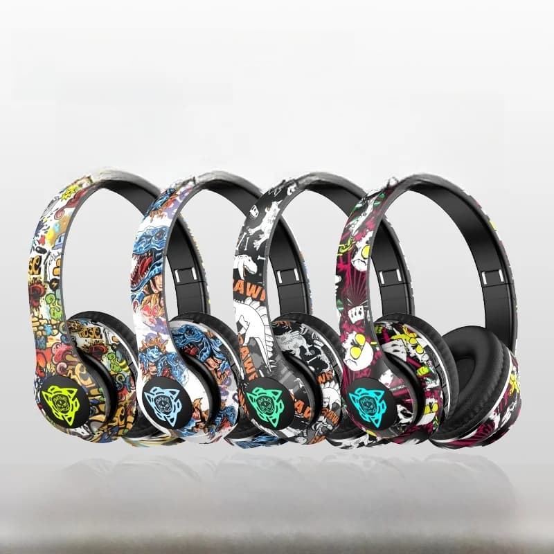 Graffiti Over-Ear Wireless Headphones with FM Radio and TF Card Slot
