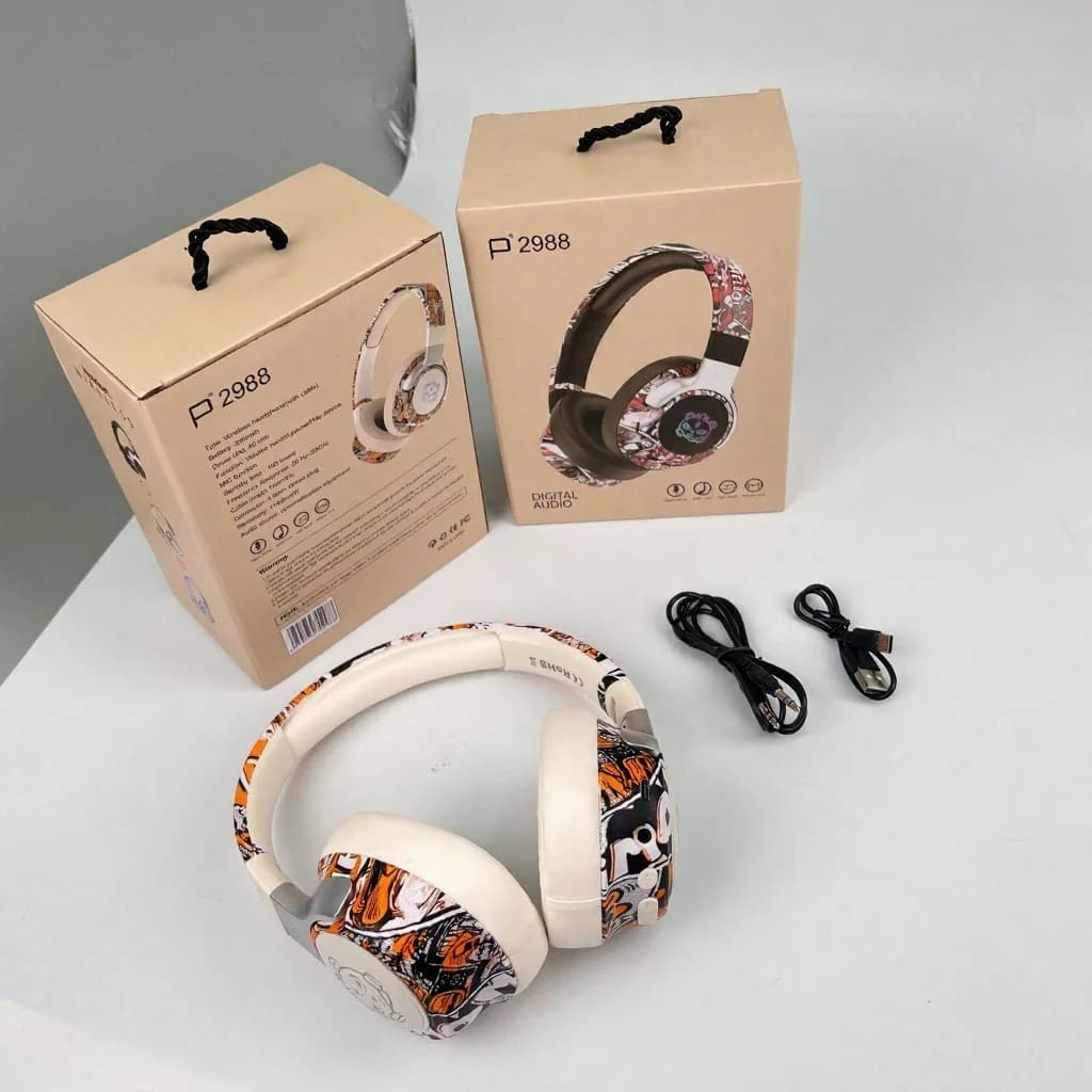 Graffiti Over-Ear Bluetooth Headphones with RGB Lights and Mic