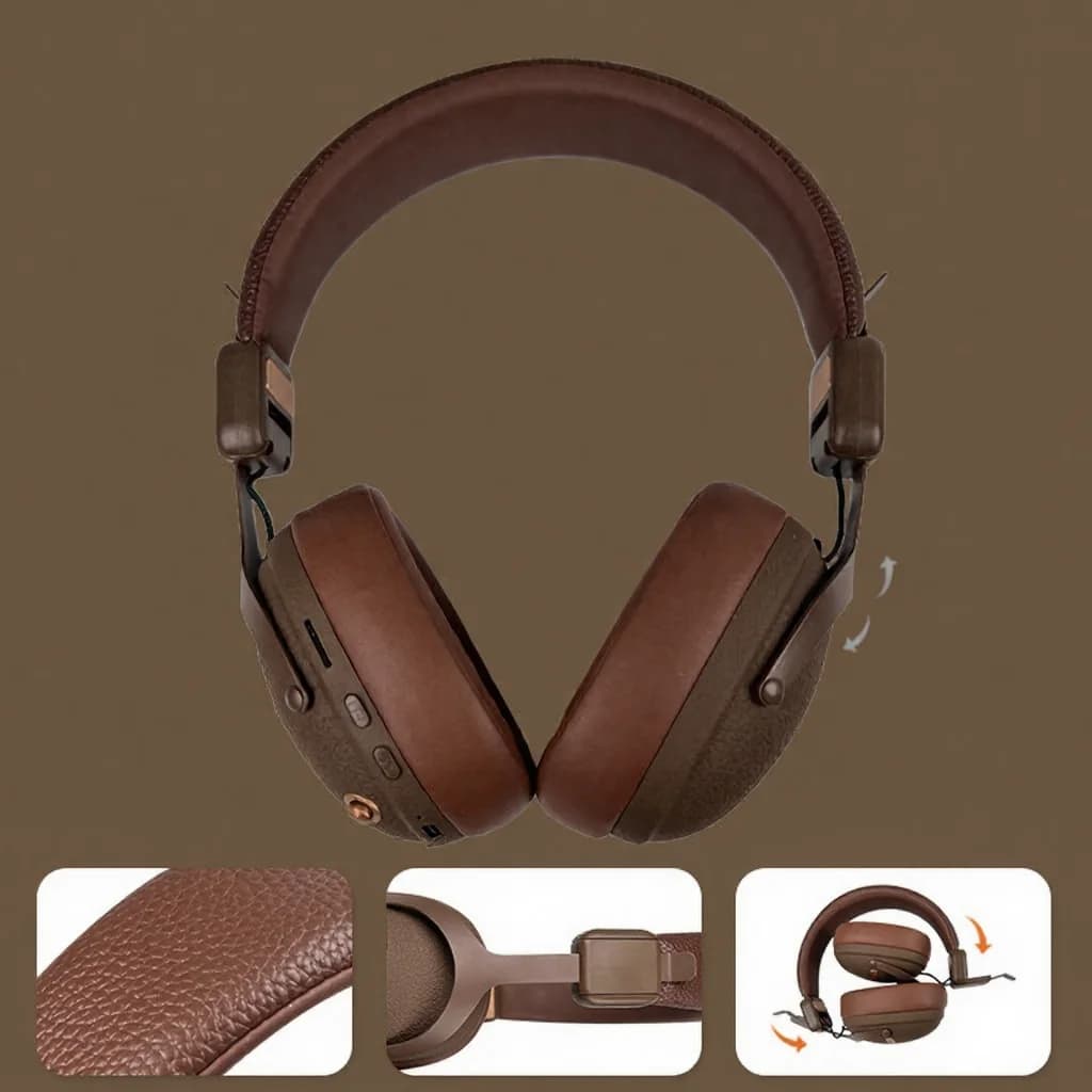 Retro Wireless Over-Ear Headphones with Bluetooth 5.4 and Long Battery Life