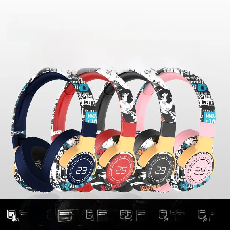 Painted Over-Ear Wireless Headphones with FM Radio and Foldable Design