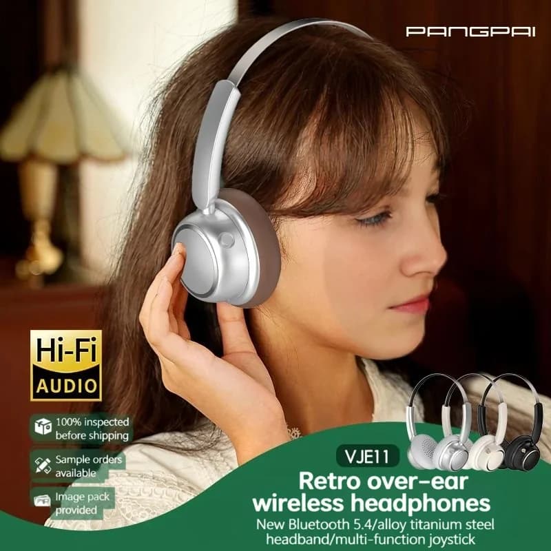 Retro Wireless Bluetooth Headphones with Metal Headband and Long Battery Life