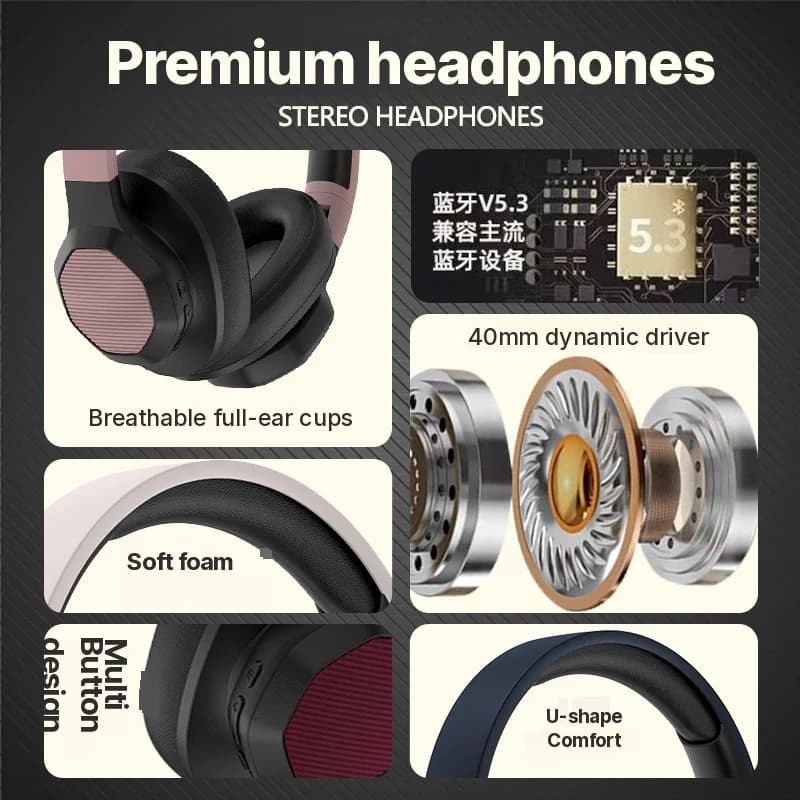 Over-Ear Bluetooth Headphones with FM Radio and TF Card Slot