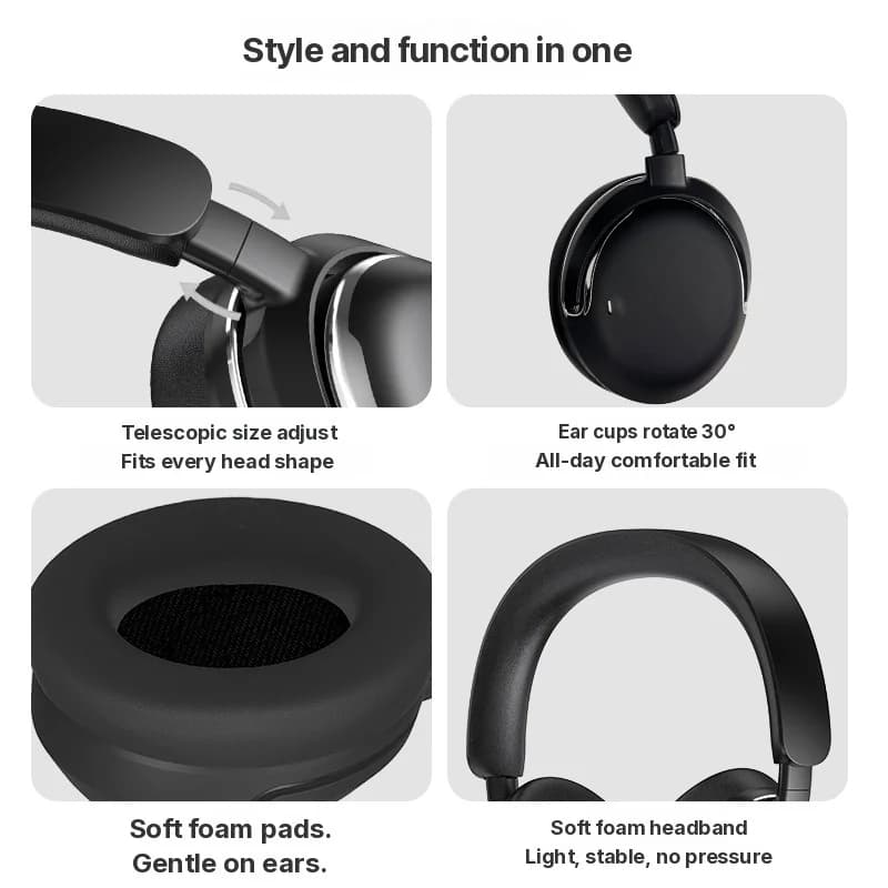 Over-Ear Wireless Headphones with Active Noise Cancelling and Long Battery