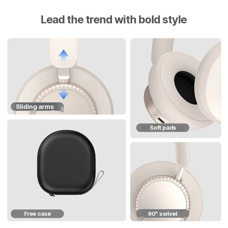 Active Noise Cancelling Wireless Bluetooth Headphones Over Ear with Mic