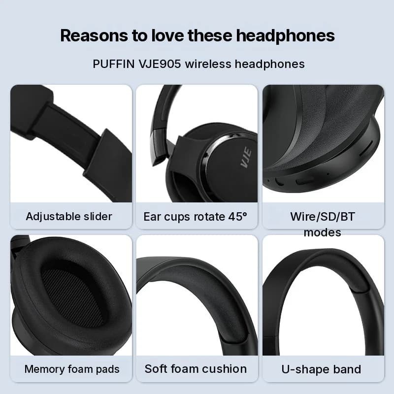 Wireless Over-Ear Headphones with Long Battery Life and Bluetooth 5.4
