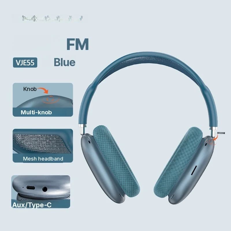 Bluetooth 5.4 Over-Ear Headphones with Rotary Knob and FM Radio