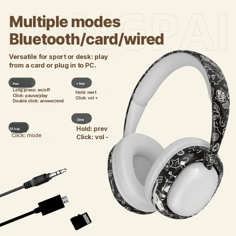 Over-Ear Bluetooth Headphones with Deep Bass and Wireless Connectivity