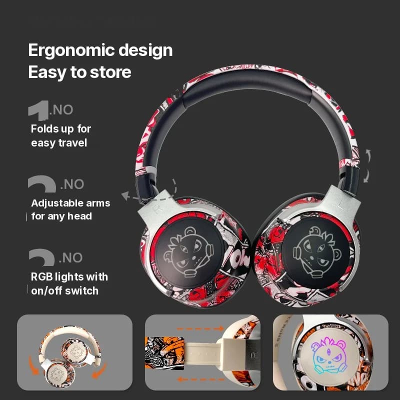 Graffiti Over-Ear Wireless Headphones with FM Radio and Long Battery Life