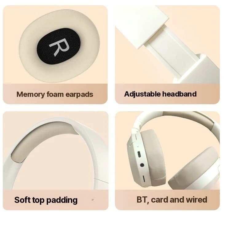 Over-Ear Bluetooth Headphones with Bass, AUX and TF Card Support