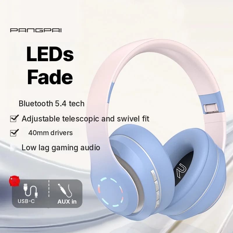 Wireless Over-Ear Headphones with LED Lights and FM Radio