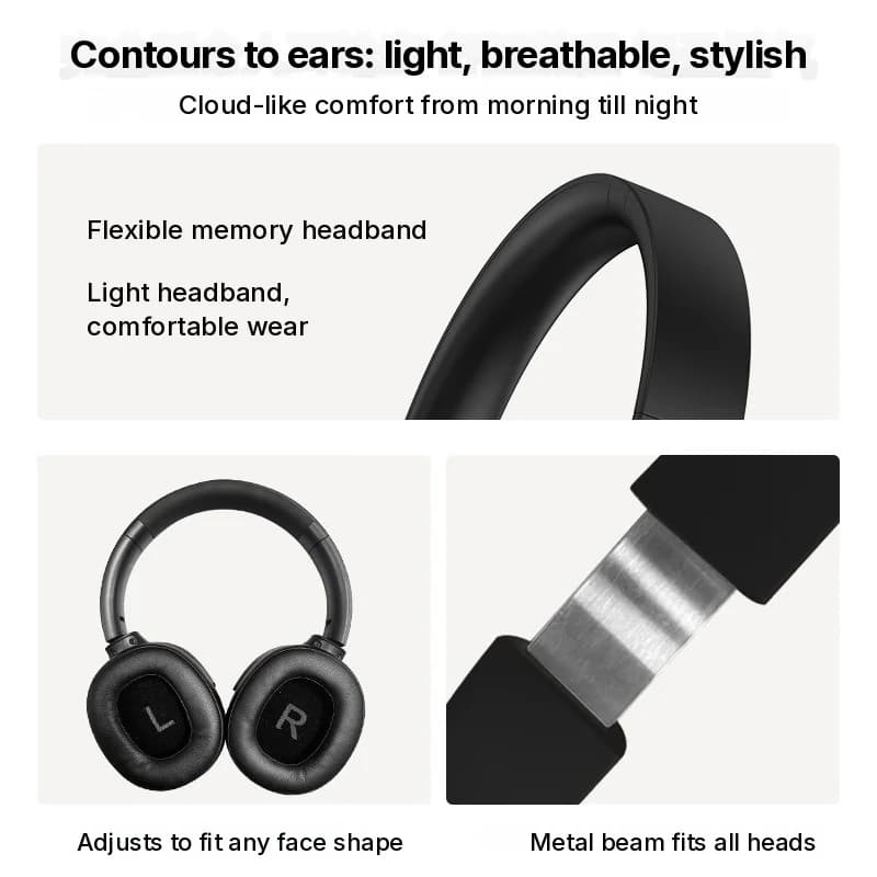 Active Noise Cancelling Wireless Bluetooth Headphones Over-Ear Long Battery Life