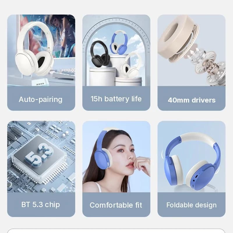 Wireless Over-Ear Bluetooth Headphones with Long Battery Life