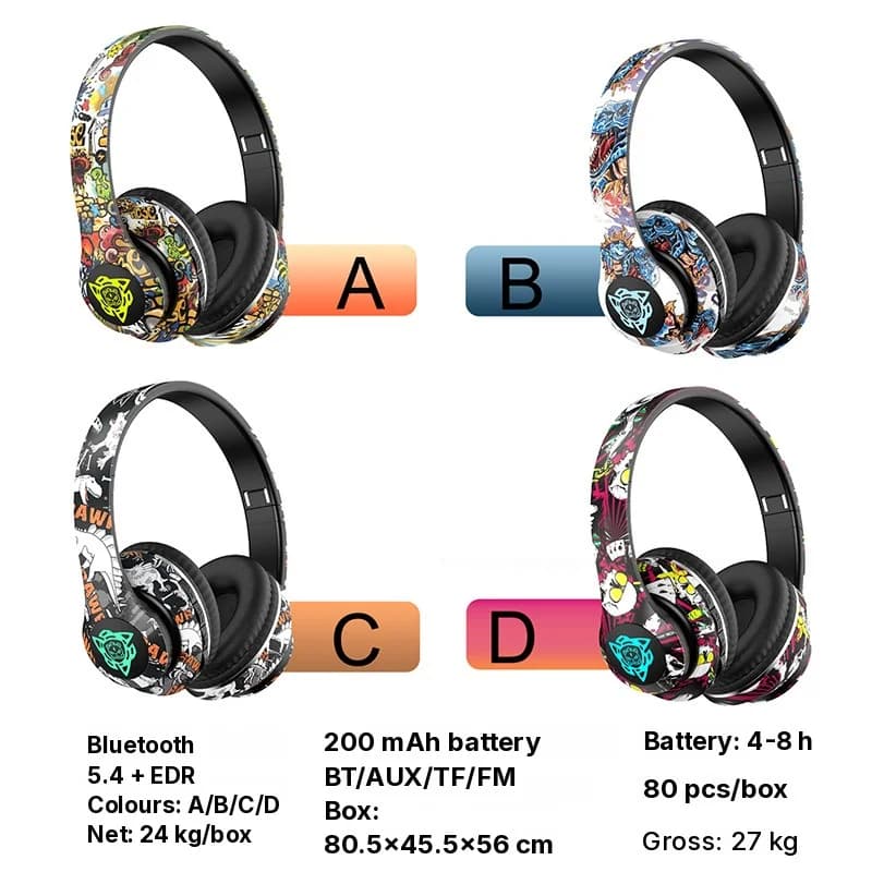 Wireless Bluetooth Headphones Over-Ear Graffiti Design Foldable