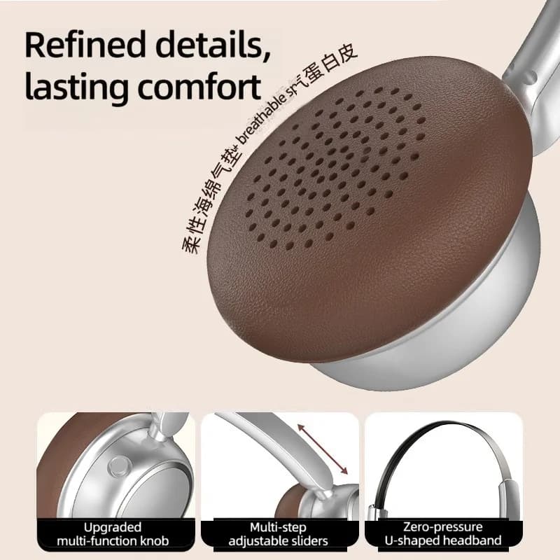 Retro Wireless Bluetooth Headphones with Metal Headband and Long Battery Life