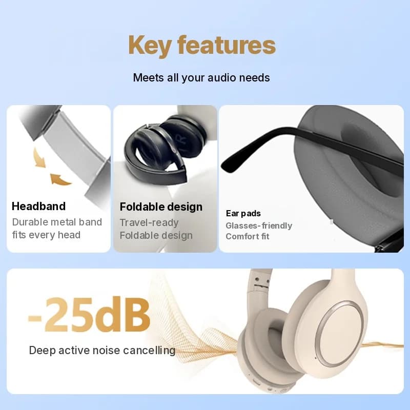 Over-Ear Bluetooth Headphones with Active Noise Cancelling and Long Battery Life