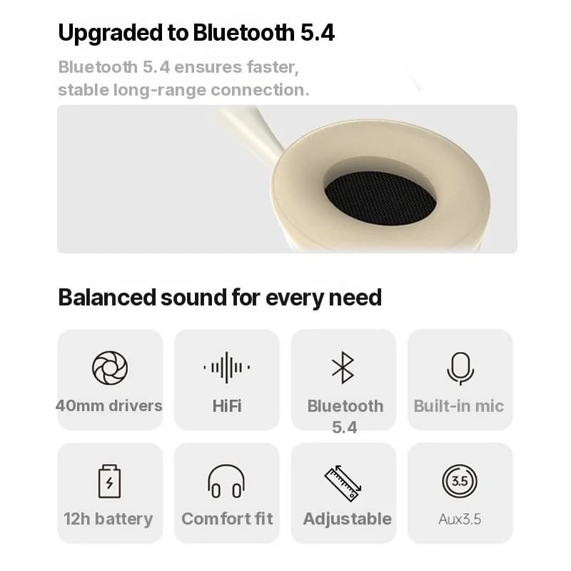 Over-Ear Wireless Headphones with TF Card Slot and AUX Input
