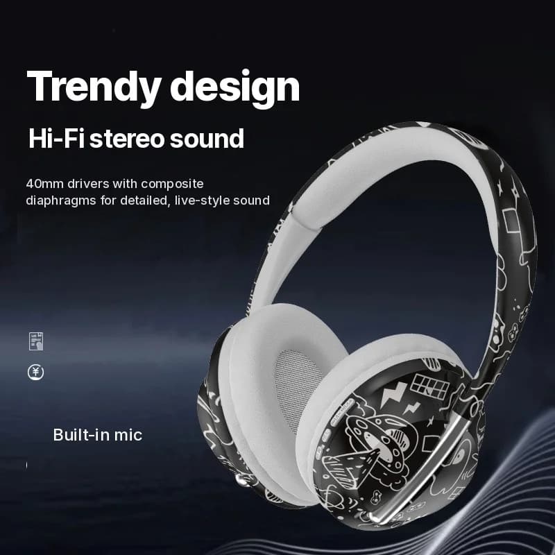 Over-Ear Bluetooth Headphones with TF Card Slot and Wireless Connectivity