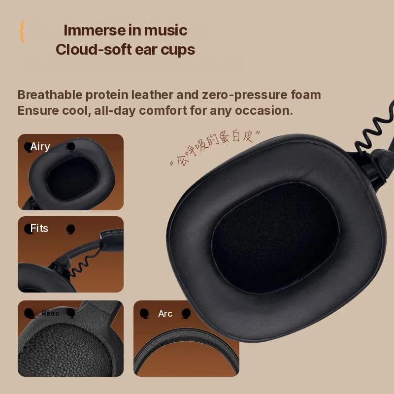 Retro Wireless Over-Ear Headphones with Type-C Charging and TF Card Slot