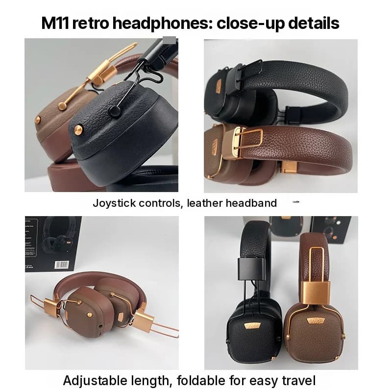 Retro Over-Ear Wireless Bluetooth Headphones with EQ Sound Modes