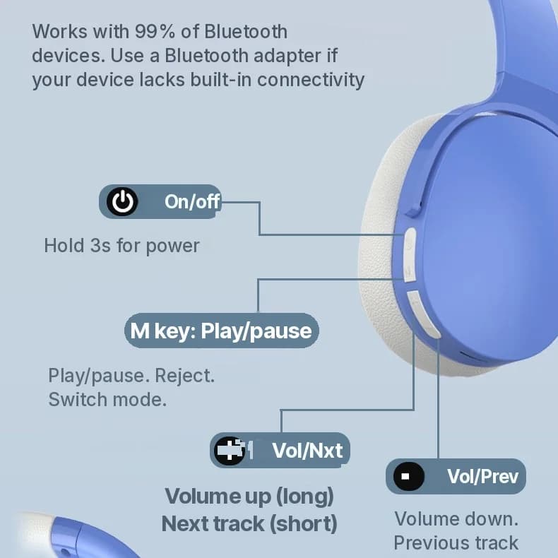 Wireless Over-Ear Bluetooth Headphones with Long Battery Life