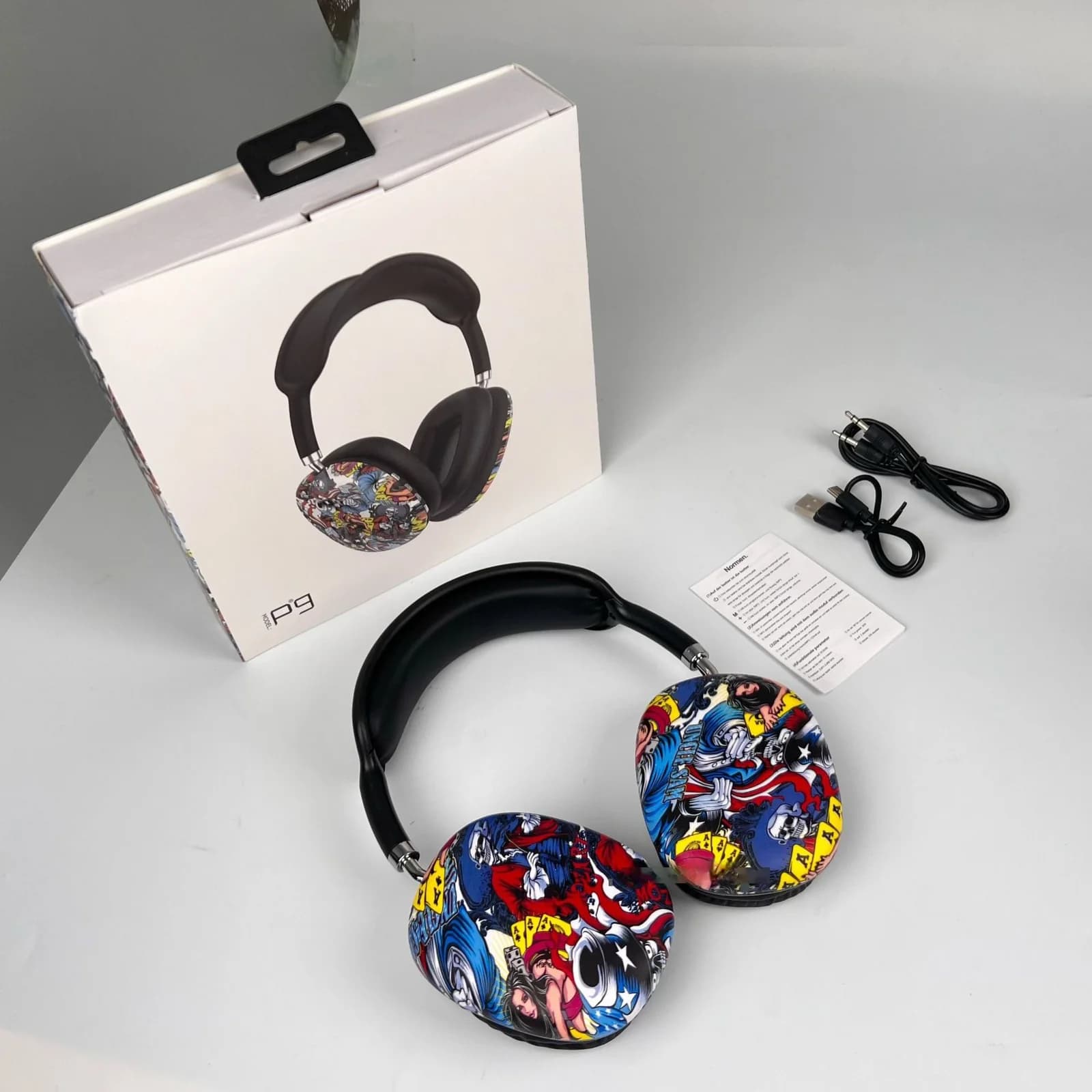 Graffiti Over-Ear Bluetooth Headphones with FM Radio and TF Card Slot