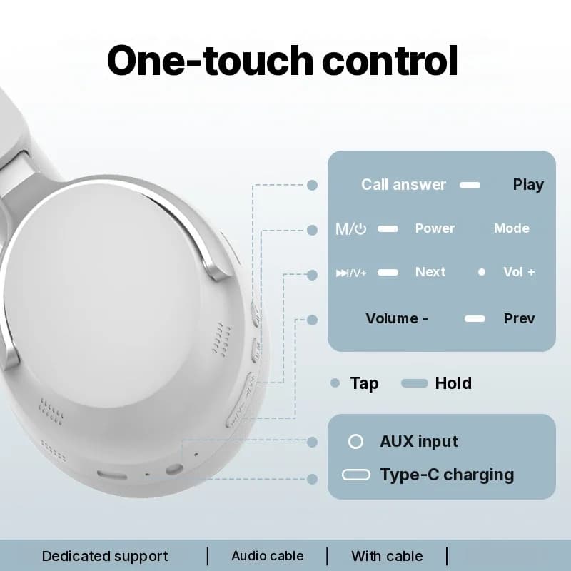 Wireless Over-Ear Headphones with FM Radio and Long Battery Life