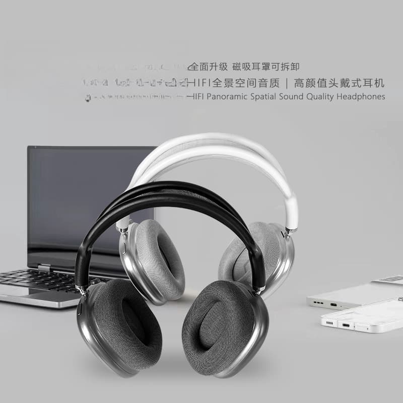 Wireless Over-Ear Headphones with Magnetic Ear Cups and Mesh Headband