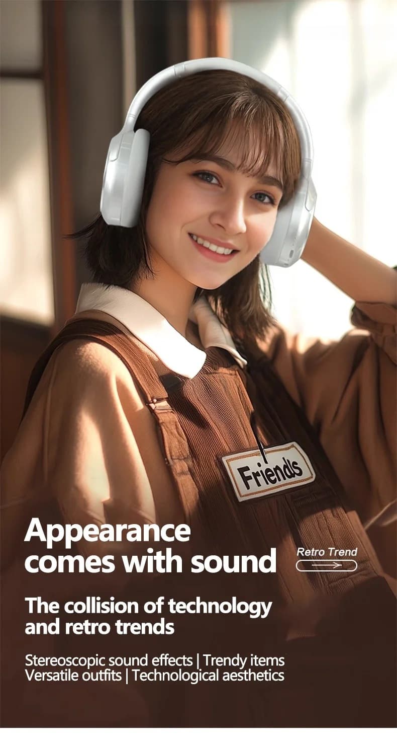 Retro Wireless Bluetooth Headphones Over-Ear Stereo with Mic